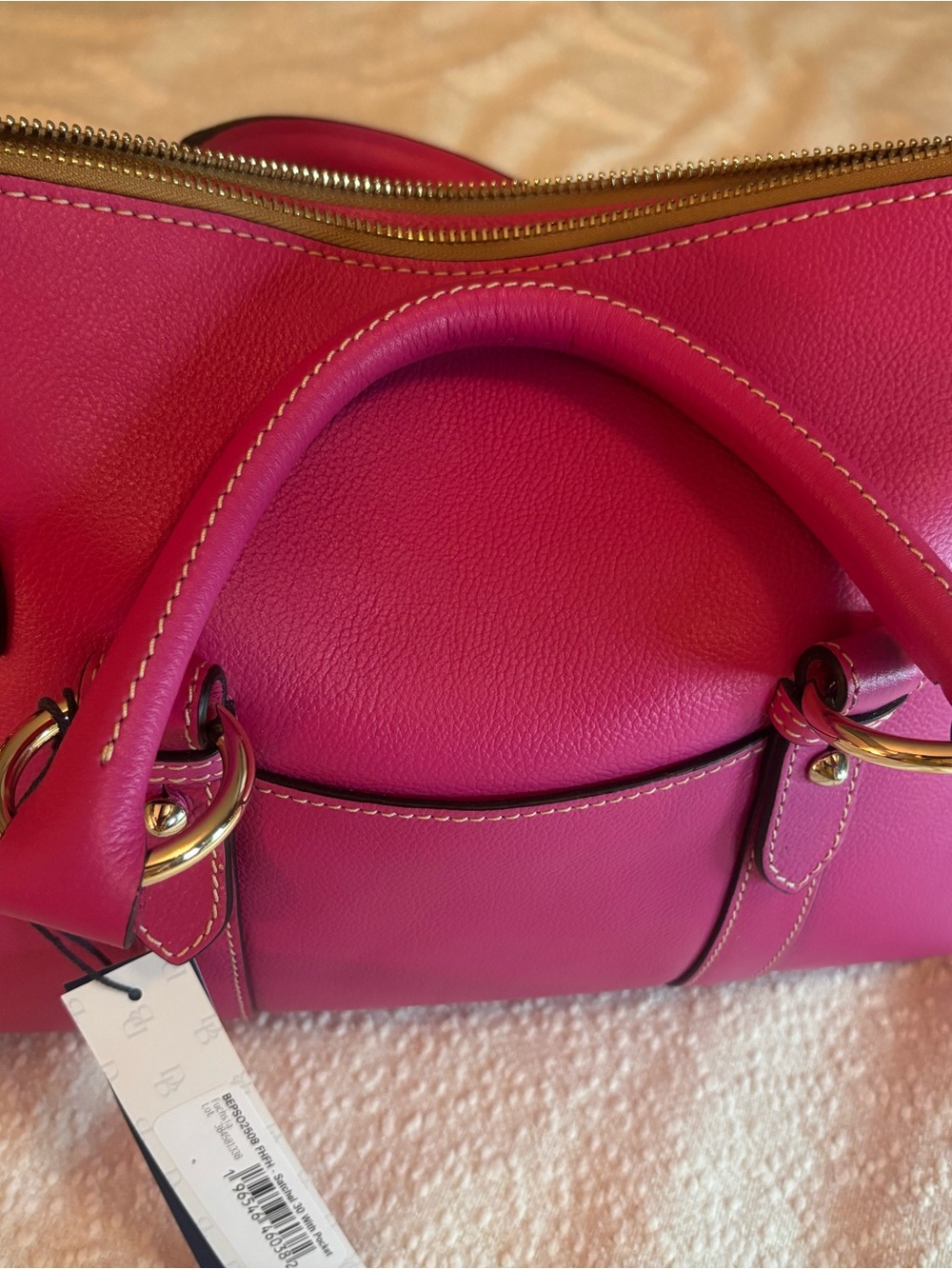 Dooney & Bourke Hot Pink Leather Shoulder Bag with Gold Hardware - Picture 2 of 5